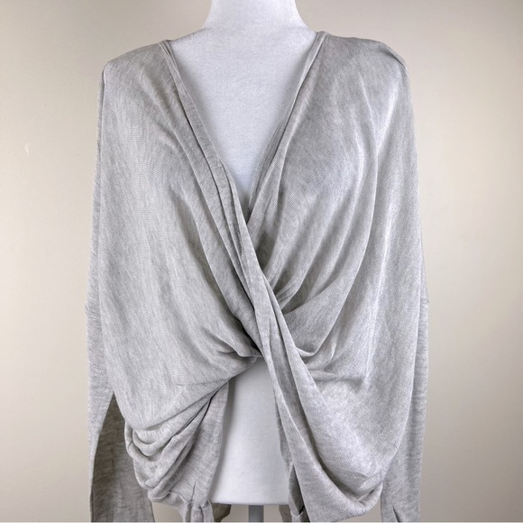 Bobi Black | Lightweight Twisted Front Cotton Blend Heather Grey Sweater - Picture 2 of 11